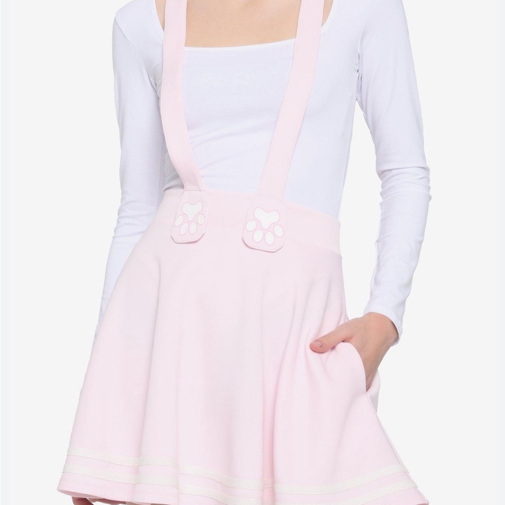 Hot Topic Pink Cat Paw Print Kawaii Pastel Suspender Babygirl Skirt Medium